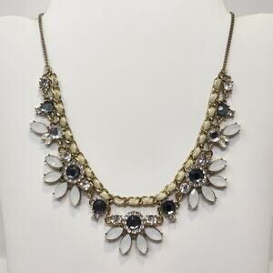 Liz Claiborne Gold Tone Floral Rhinestone Statement Necklace Clear Gray White